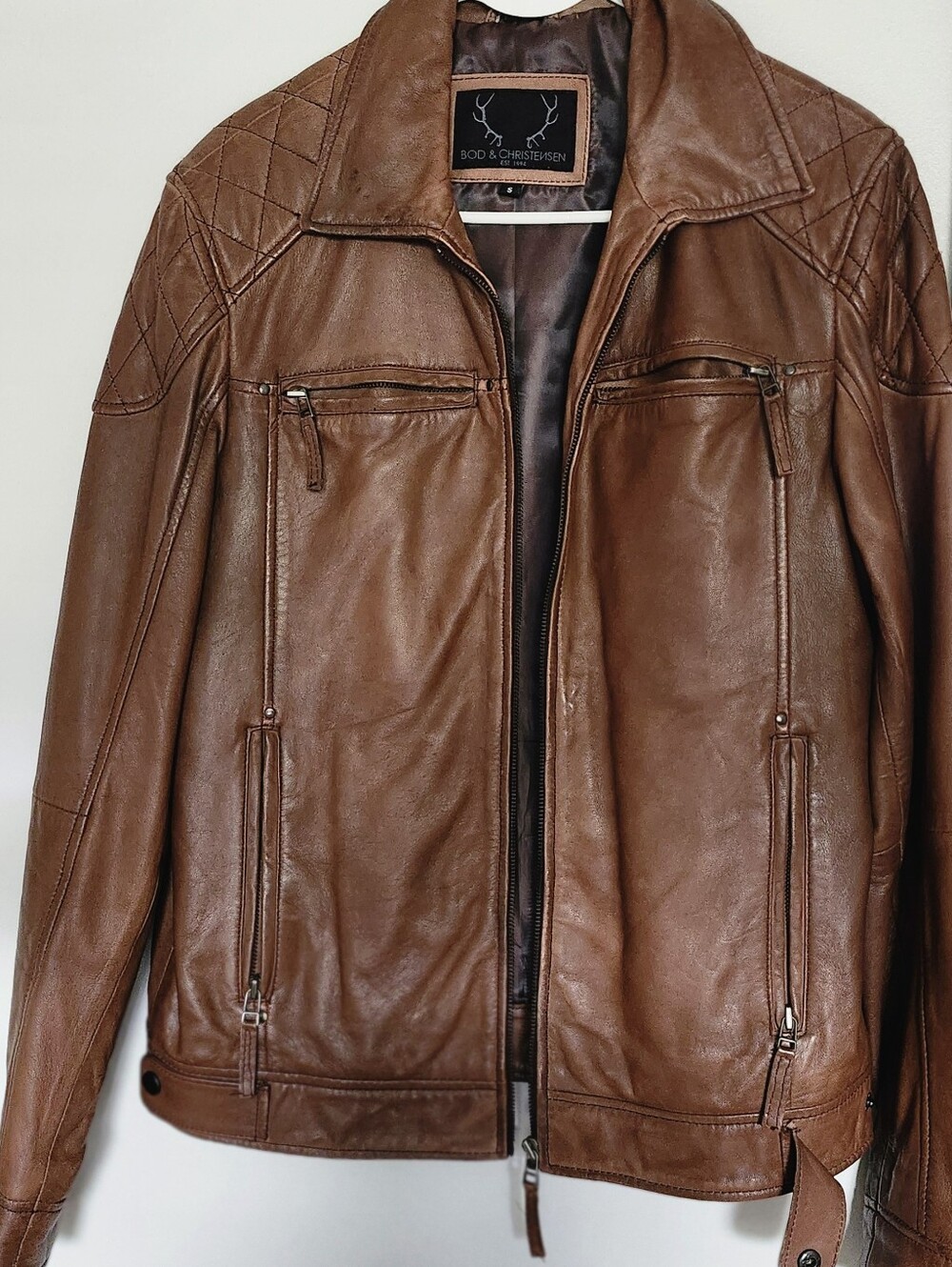 Men's Brown Leather Bomber Jacket